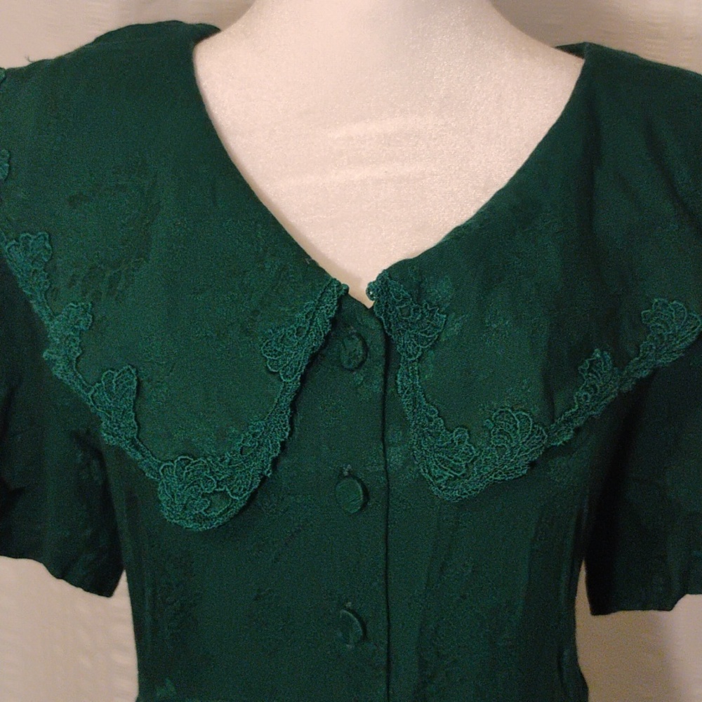 Vintage Karin Stevens 1980's  Maxi Dress with Scalloped Peter Pan Collar - Picture 3 of 14